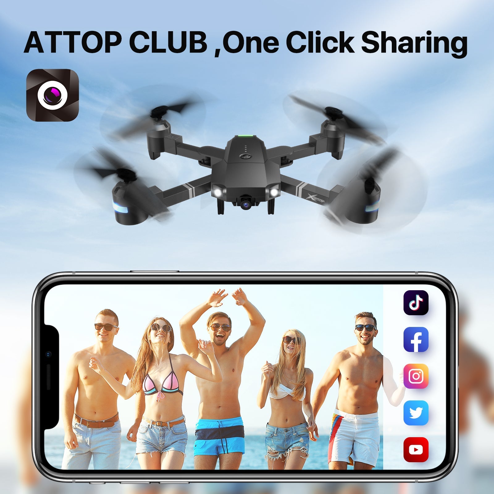 ATTOP Drones with Camera for Adults - 1080P FPV Drone with Carrying Case,  Foldable RC Drone W/2 Batteries, Altitude Hold, Headless Mode, ATTOP Camera